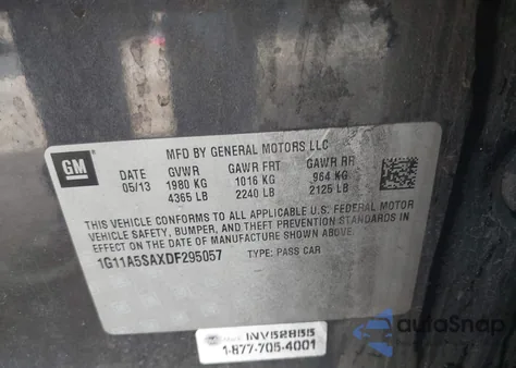 2013 Chevrolet Malibu 1Fl z USA, uszkodzony, nr VIN 1G11A5SAXDF295057